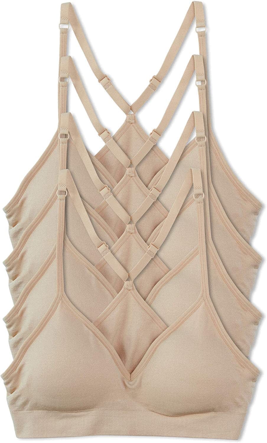 Women’S 4 Pack Racerback Sports Bralette Seamless Wireless Comfort Bra 4pk Light Beige / Large