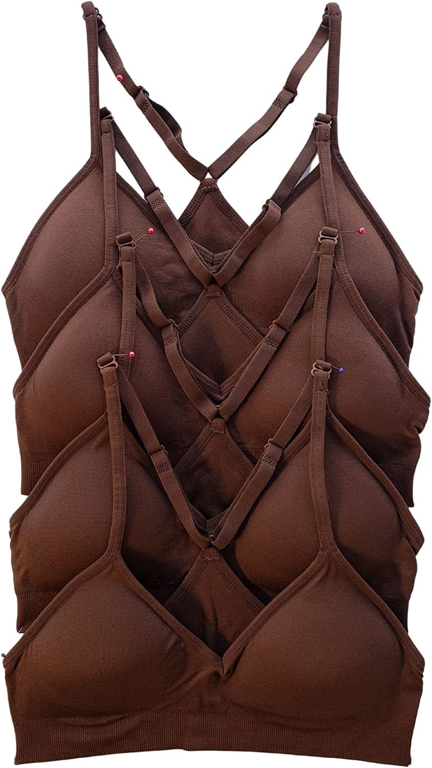 Women’S 4 Pack Racerback Sports Bralette Seamless Wireless Comfort Bra 4pk Chocolate / Large
