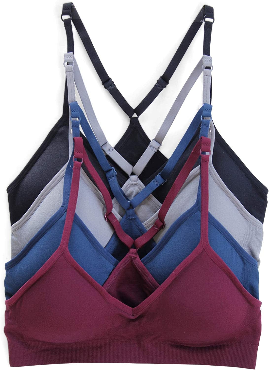 Women’S 4 Pack Racerback Sports Bralette Seamless Wireless Comfort Bra Dark Basics / Large