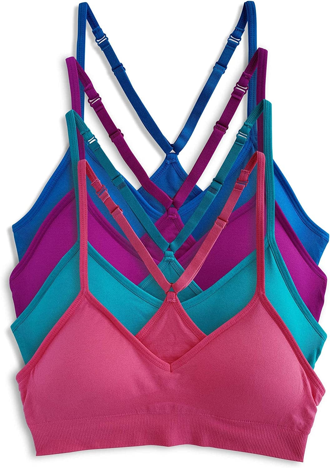 Women’S 4 Pack Racerback Sports Bralette Seamless Wireless Comfort Bra Jewels / Large
