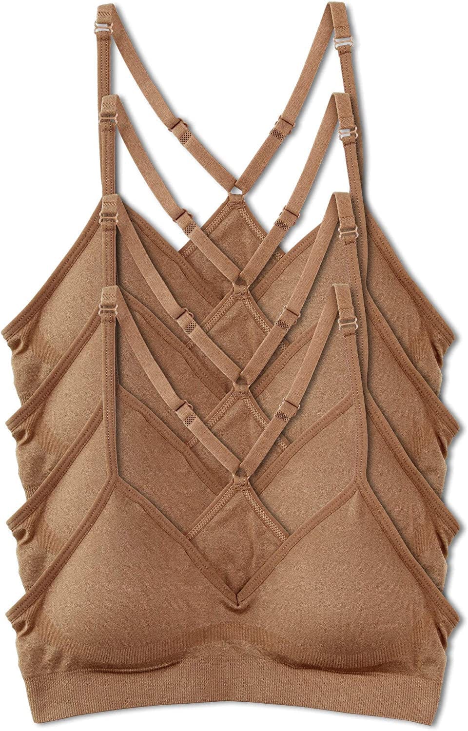 Women’S 4 Pack Racerback Sports Bralette Seamless Wireless Comfort Bra 4pk Dark Beige / Small