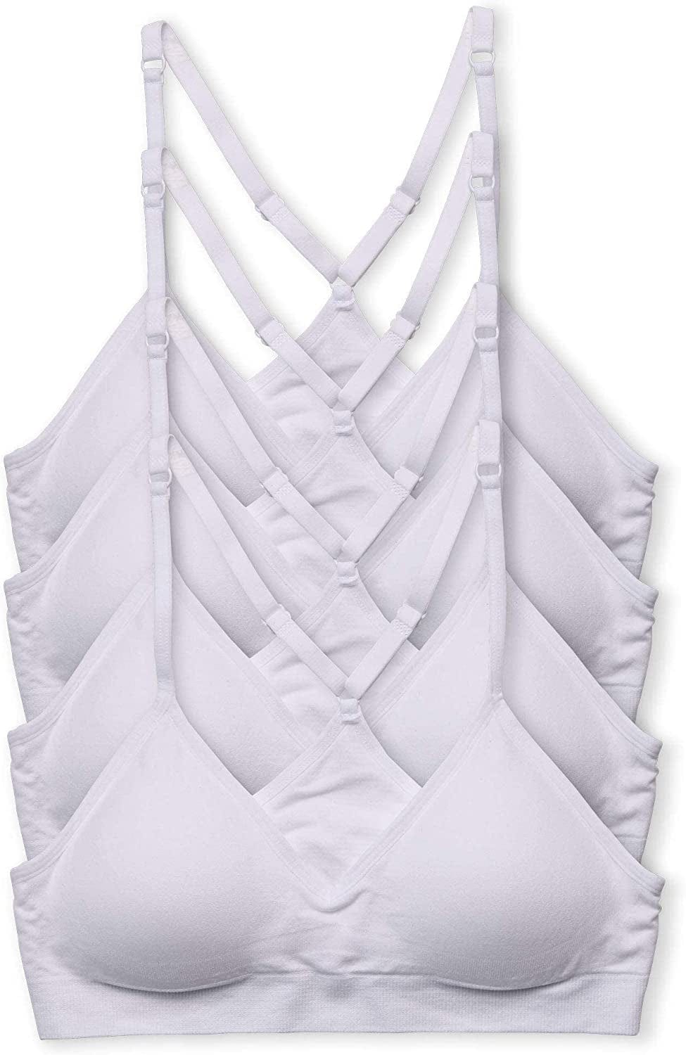 Women’S 4 Pack Racerback Sports Bralette Seamless Wireless Comfort Bra 4pk White / Large