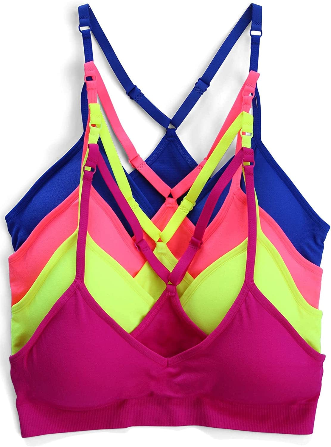 Women’S 4 Pack Racerback Sports Bralette Seamless Wireless Comfort Bra Neons / X-Large