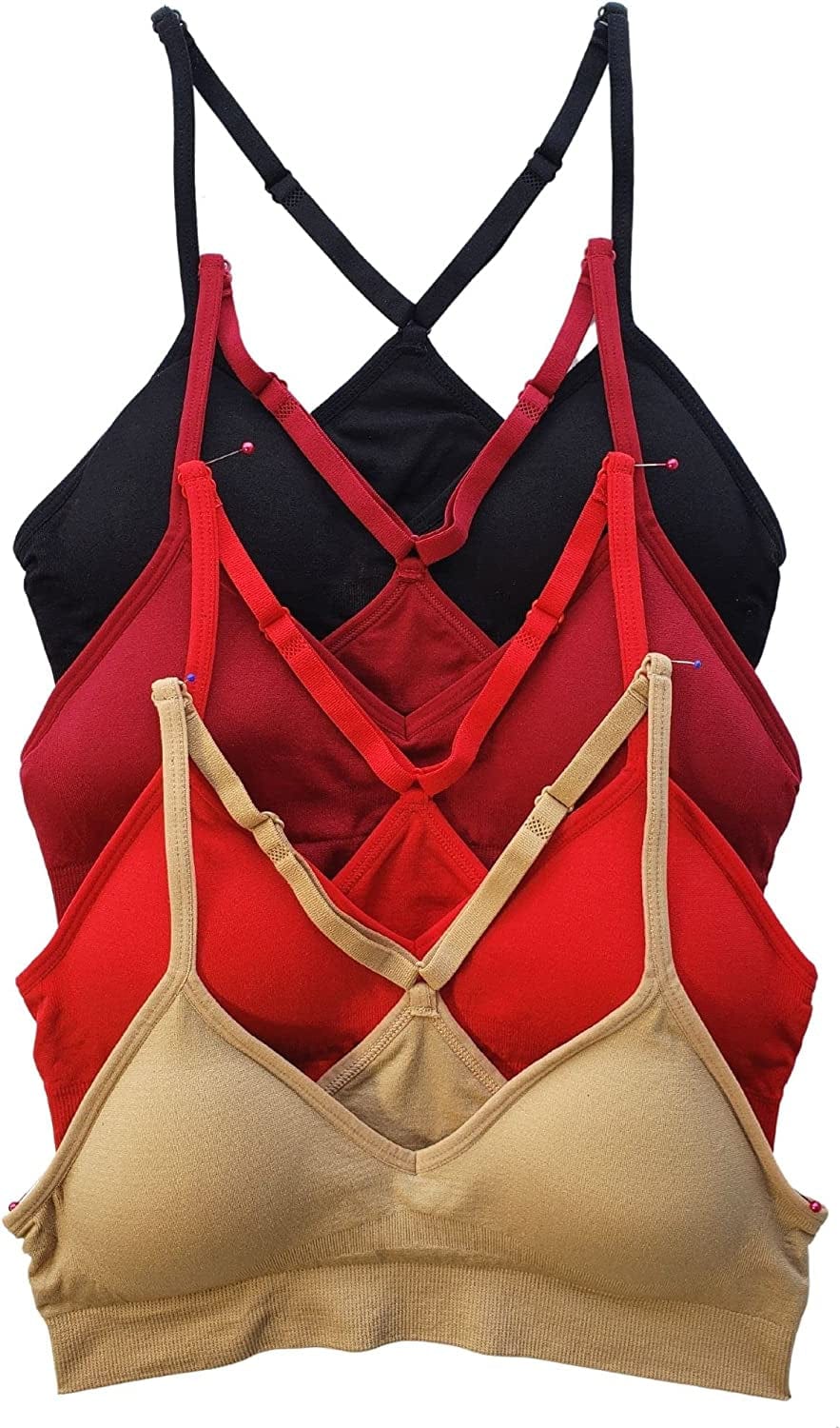 Women’S 4 Pack Racerback Sports Bralette Seamless Wireless Comfort Bra Red Basics / X-Large