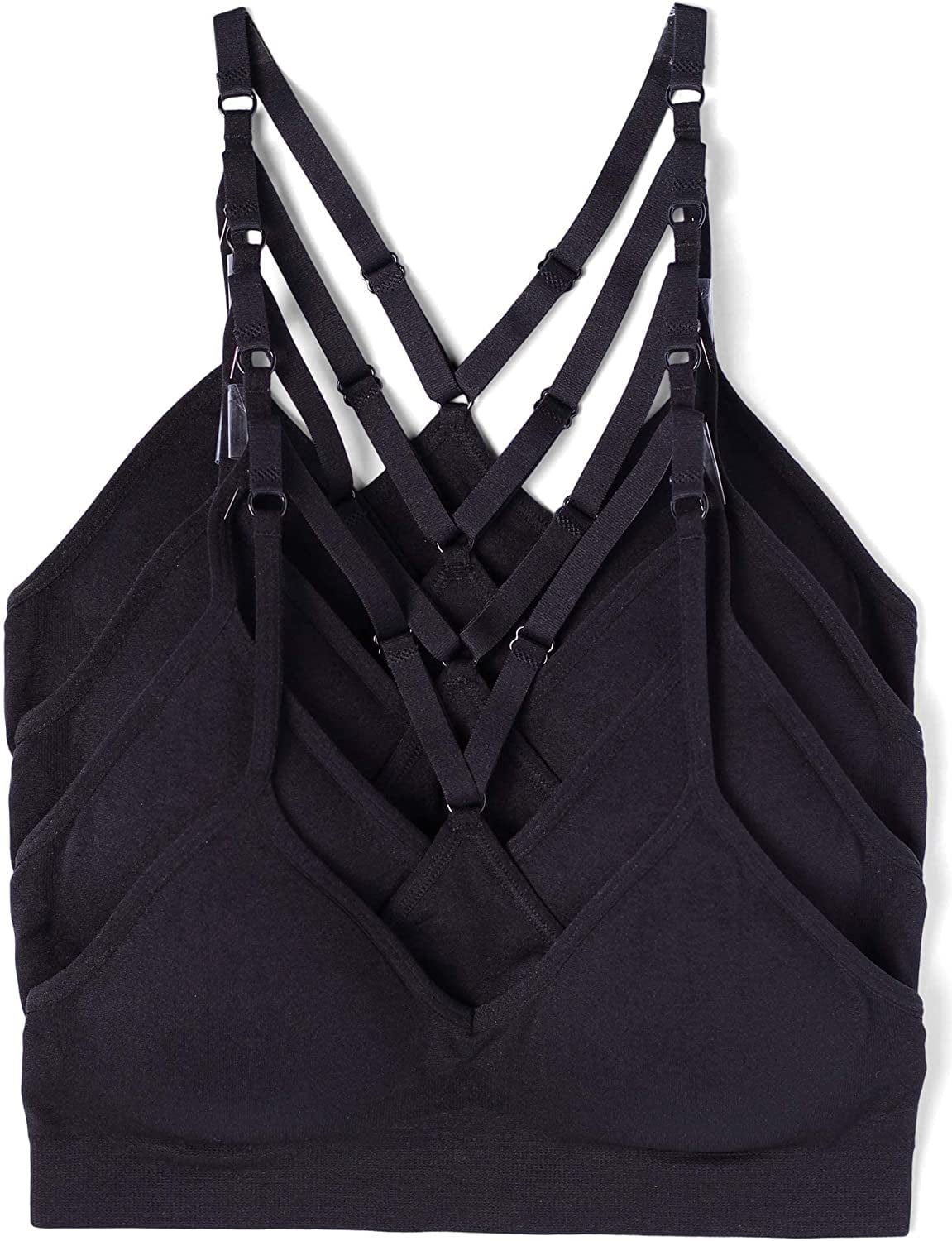 Women’S 4 Pack Racerback Sports Bralette Seamless Wireless Comfort Bra 4 Black / Large
