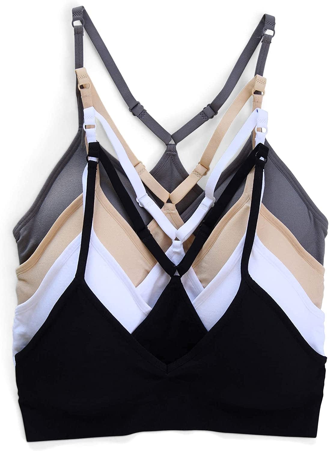 Women’S 4 Pack Racerback Sports Bralette Seamless Wireless Comfort Bra Basics / Large