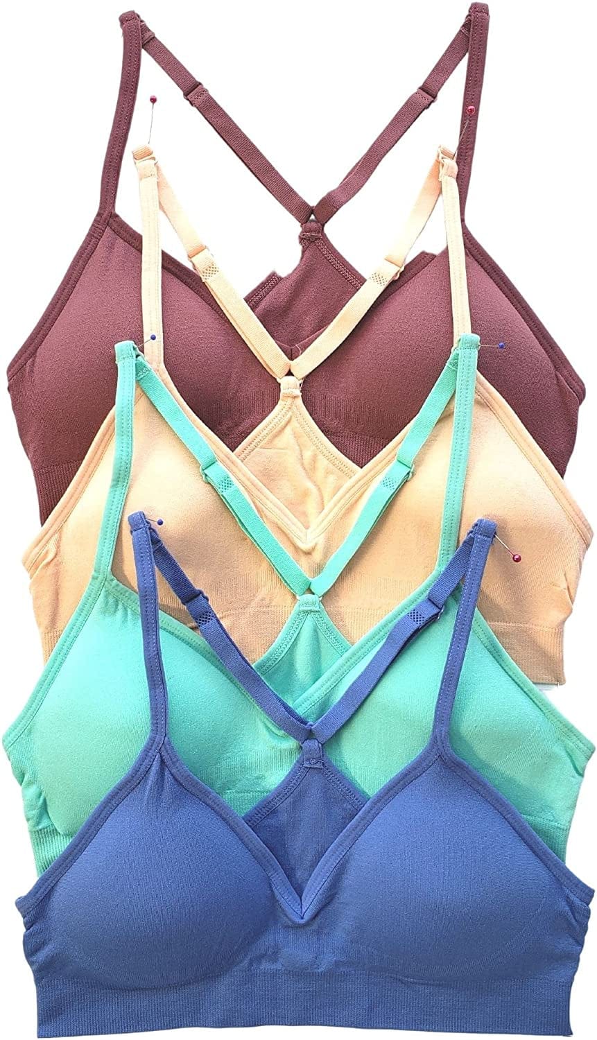 Women’S 4 Pack Racerback Sports Bralette Seamless Wireless Comfort Bra Light Vintage / Large