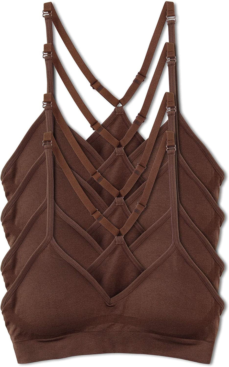 Women’S 4 Pack Racerback Sports Bralette Seamless Wireless Comfort Bra 4pk Mocha / Large
