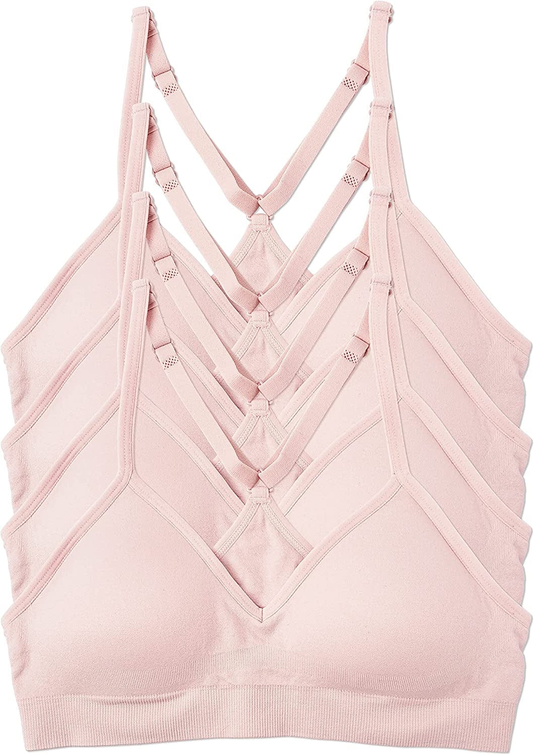 Women’S 4 Pack Racerback Sports Bralette Seamless Wireless Comfort Bra Ivory Blush / X-Large