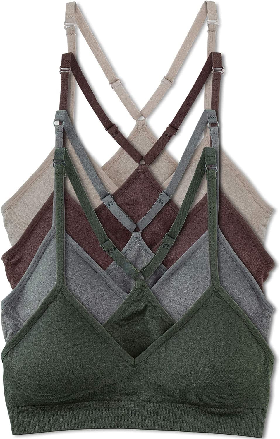 Women’S 4 Pack Racerback Sports Bralette Seamless Wireless Comfort Bra Earth / Large