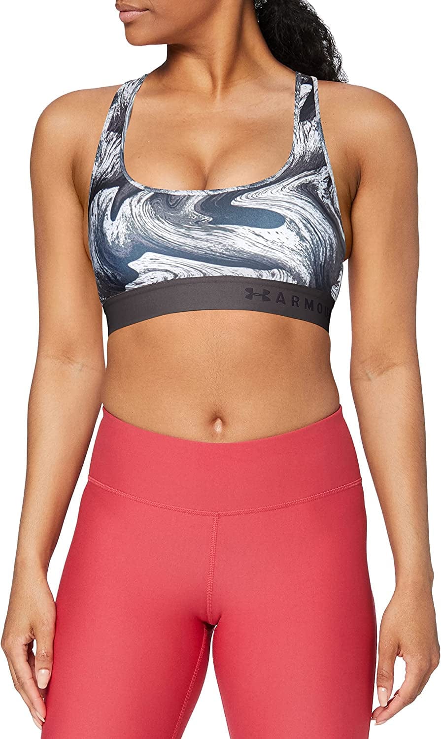 Women'S Armour Mid Crossback Print Sports Bra Jet Gray (020)/Black / Small