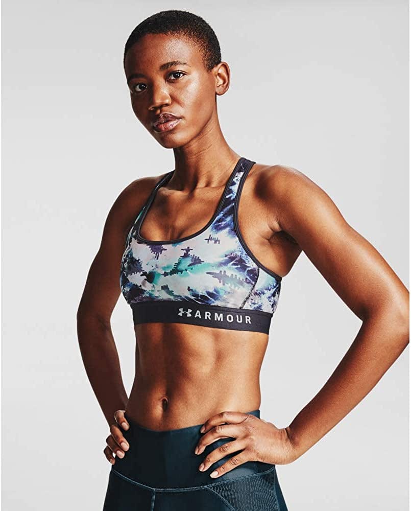 Women'S Armour Mid Crossback Print Sports Bra Blackout Purple (590)/Seaglass Blue / XX-Large