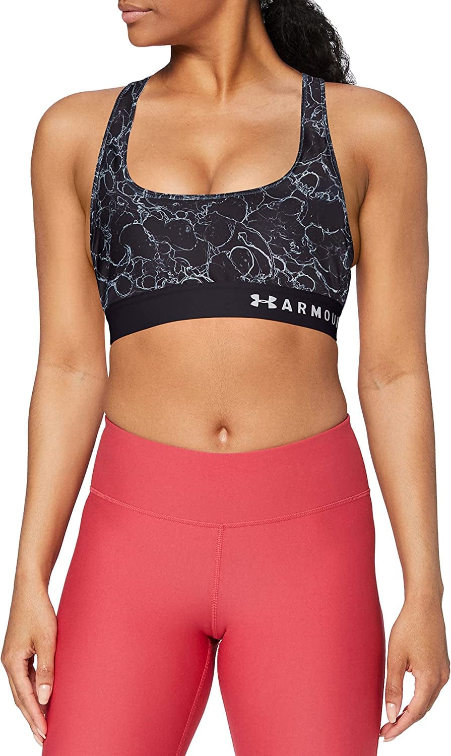 Women'S Armour Mid Crossback Print Sports Bra Black (016)/White / Large