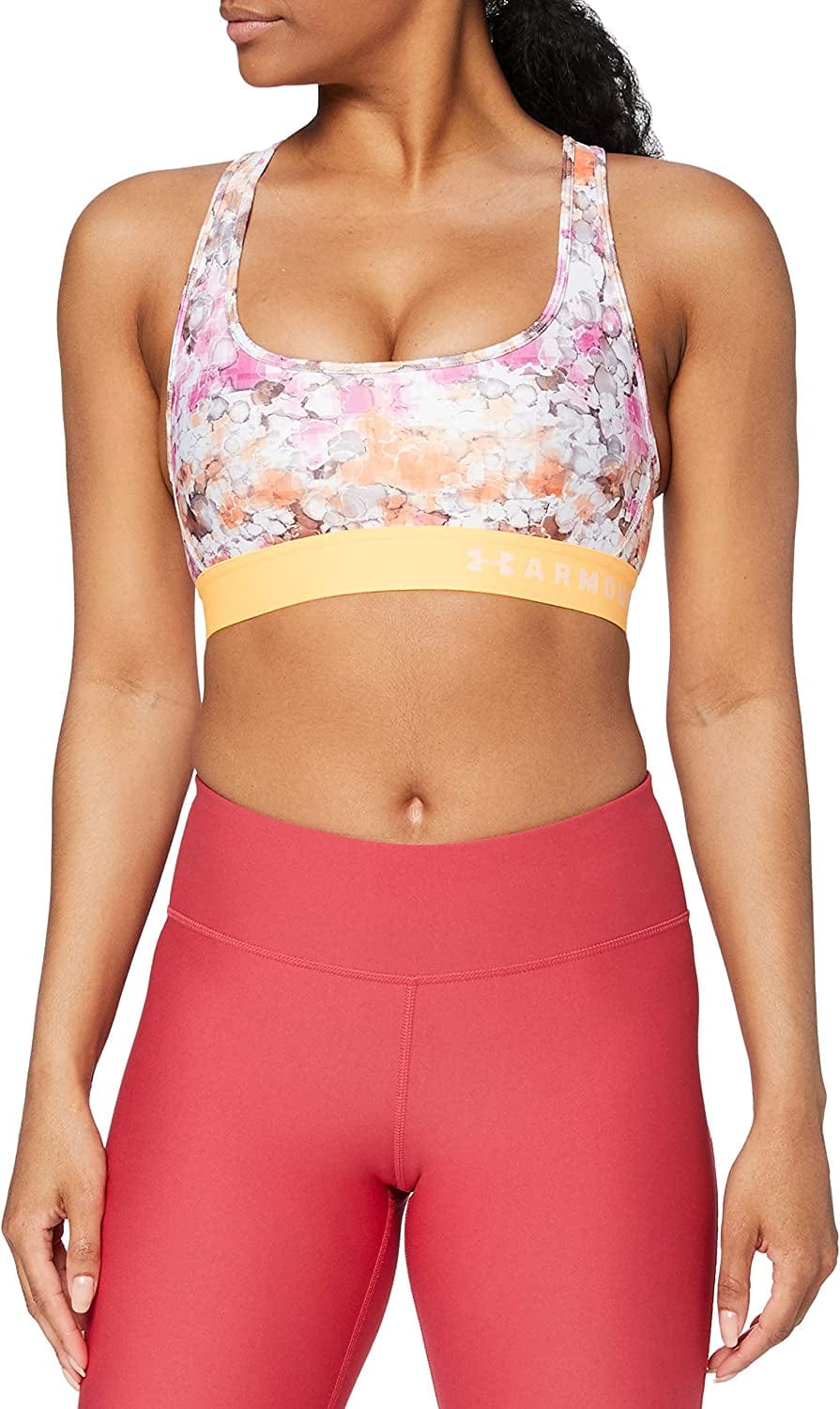Women'S Armour Mid Crossback Print Sports Bra Onyx White (112)/White / X-Small