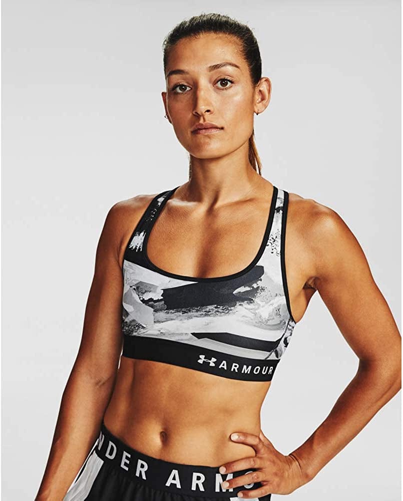 Women'S Armour Mid Crossback Print Sports Bra Black (024)/Seaglass Blue / XX-Large