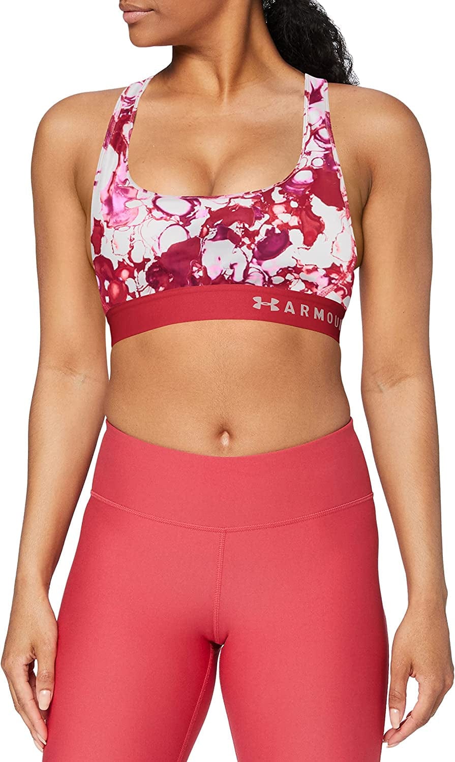 Women'S Armour Mid Crossback Print Sports Bra Impulse Pink (671)/Orange Dream / Small