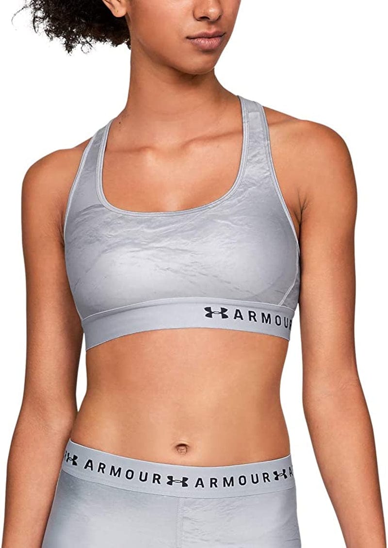 Women'S Armour Mid Crossback Print Sports Bra Mod Gray (014)/Pitch Gray / X-Small