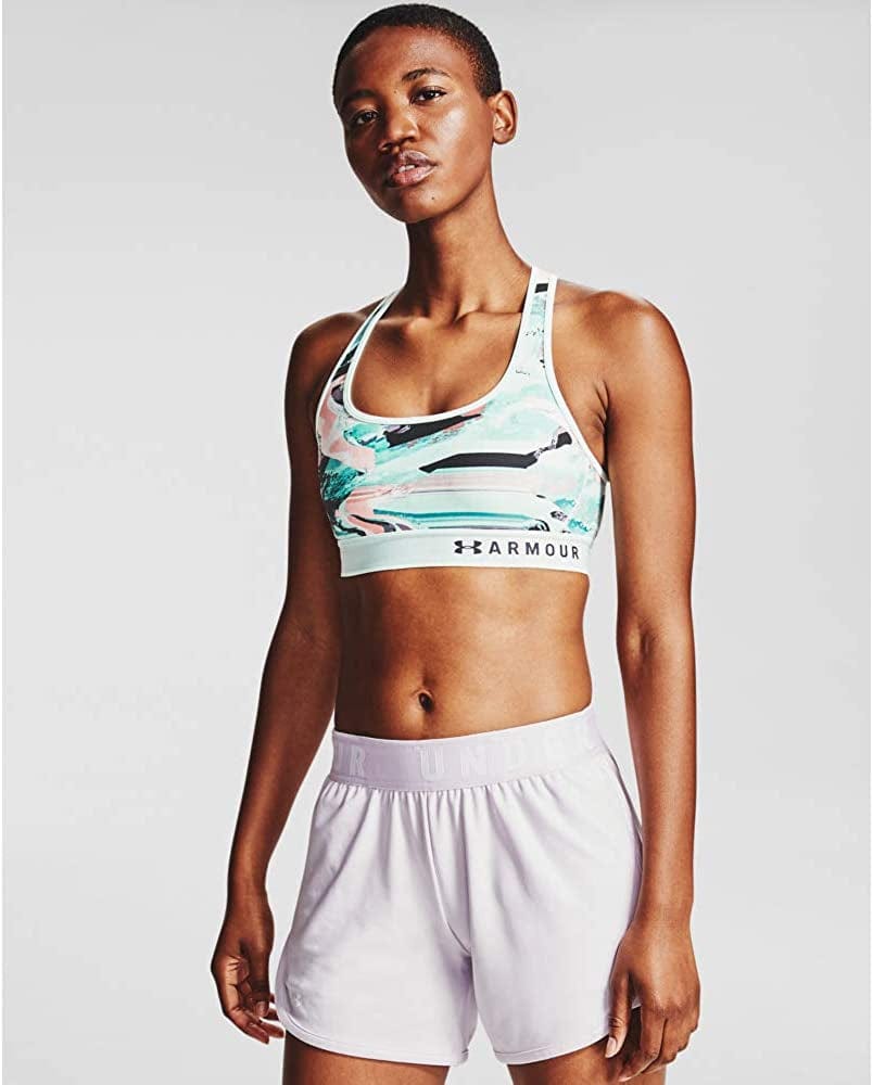 Women'S Armour Mid Crossback Print Sports Bra Seaglass Blue (403)/Black / X-Small