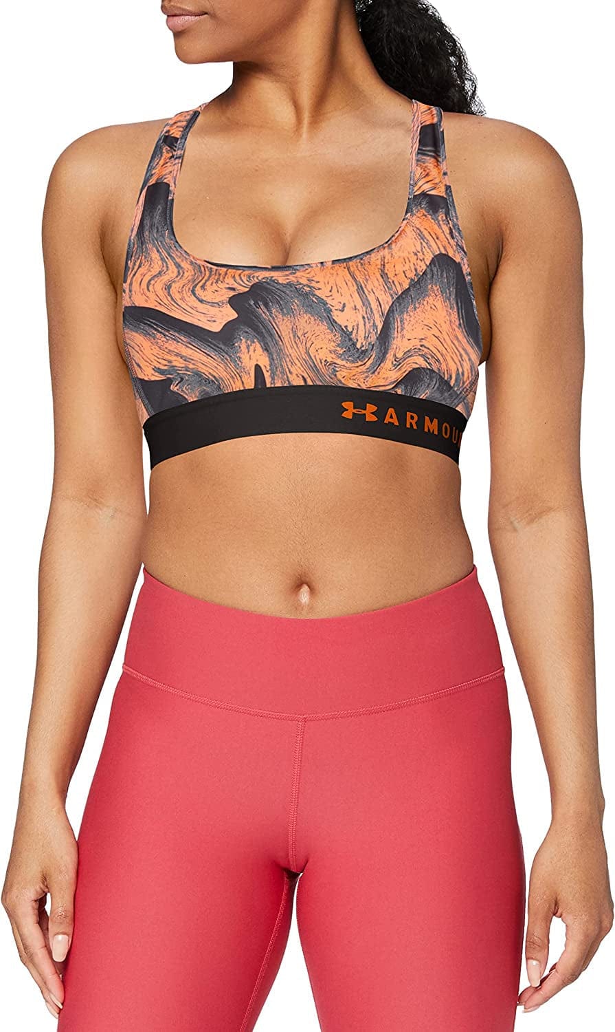 Women'S Armour Mid Crossback Print Sports Bra Peach Plasma (836)/Peach Plasma / Small