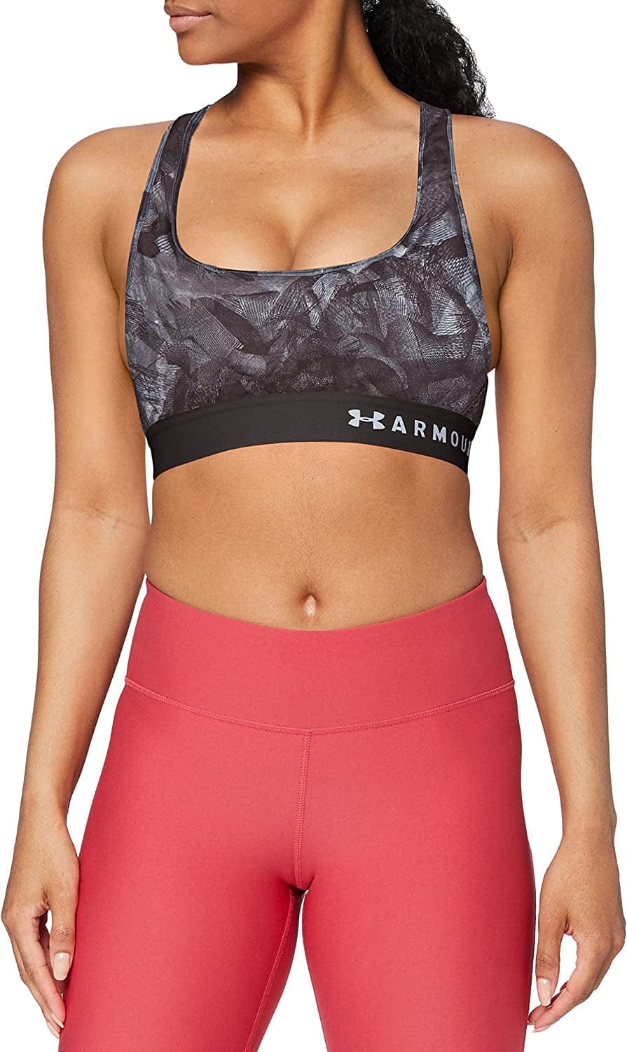 Women'S Armour Mid Crossback Print Sports Bra Jet Gray (017)/Mod Gray / Large