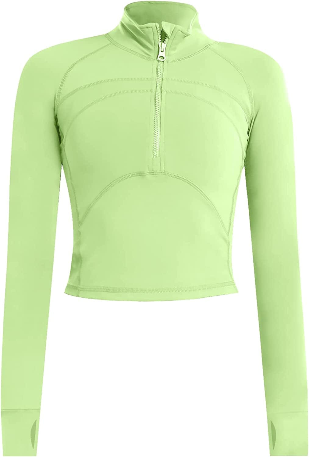 Women'S Athletic Half Zip Pullover Sweatshirt Workout Top Crop Quarter Zip Pullover Yoga Running Jackets Chartreuse / Medium