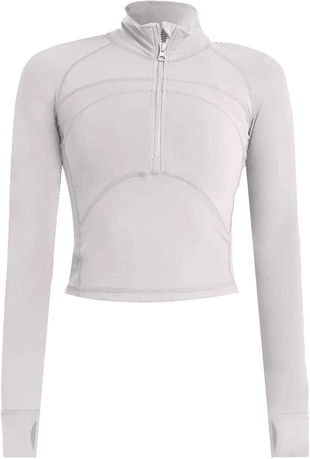 Women'S Athletic Half Zip Pullover Sweatshirt Workout Top Crop Quarter Zip Pullover Yoga Running Jackets A-ivory / Medium
