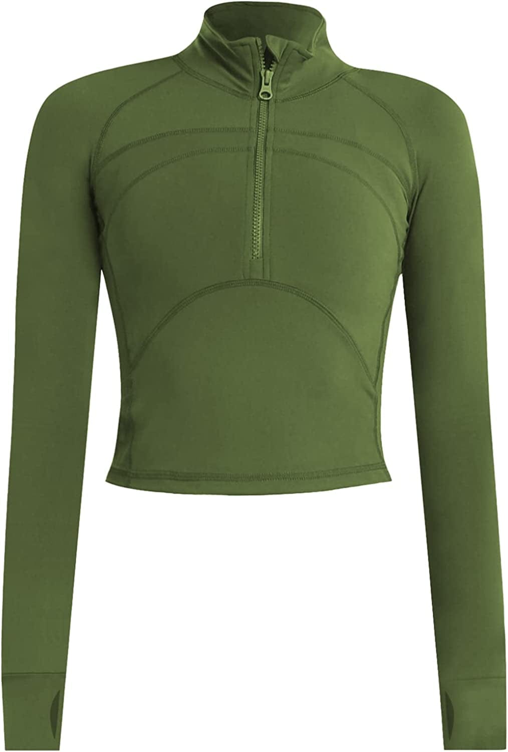 Women'S Athletic Half Zip Pullover Sweatshirt Workout Top Crop Quarter Zip Pullover Yoga Running Jackets A-armygreen / Medium