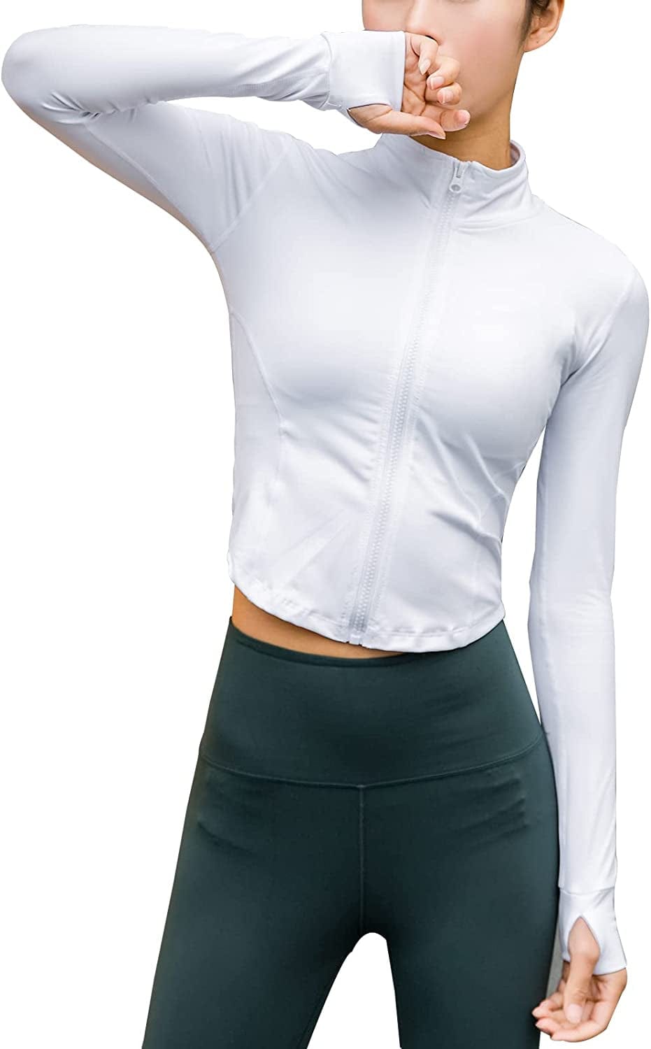 Women'S Athletic Half Zip Pullover Sweatshirt Workout Top Crop Quarter Zip Pullover Yoga Running Jackets B-white / Medium