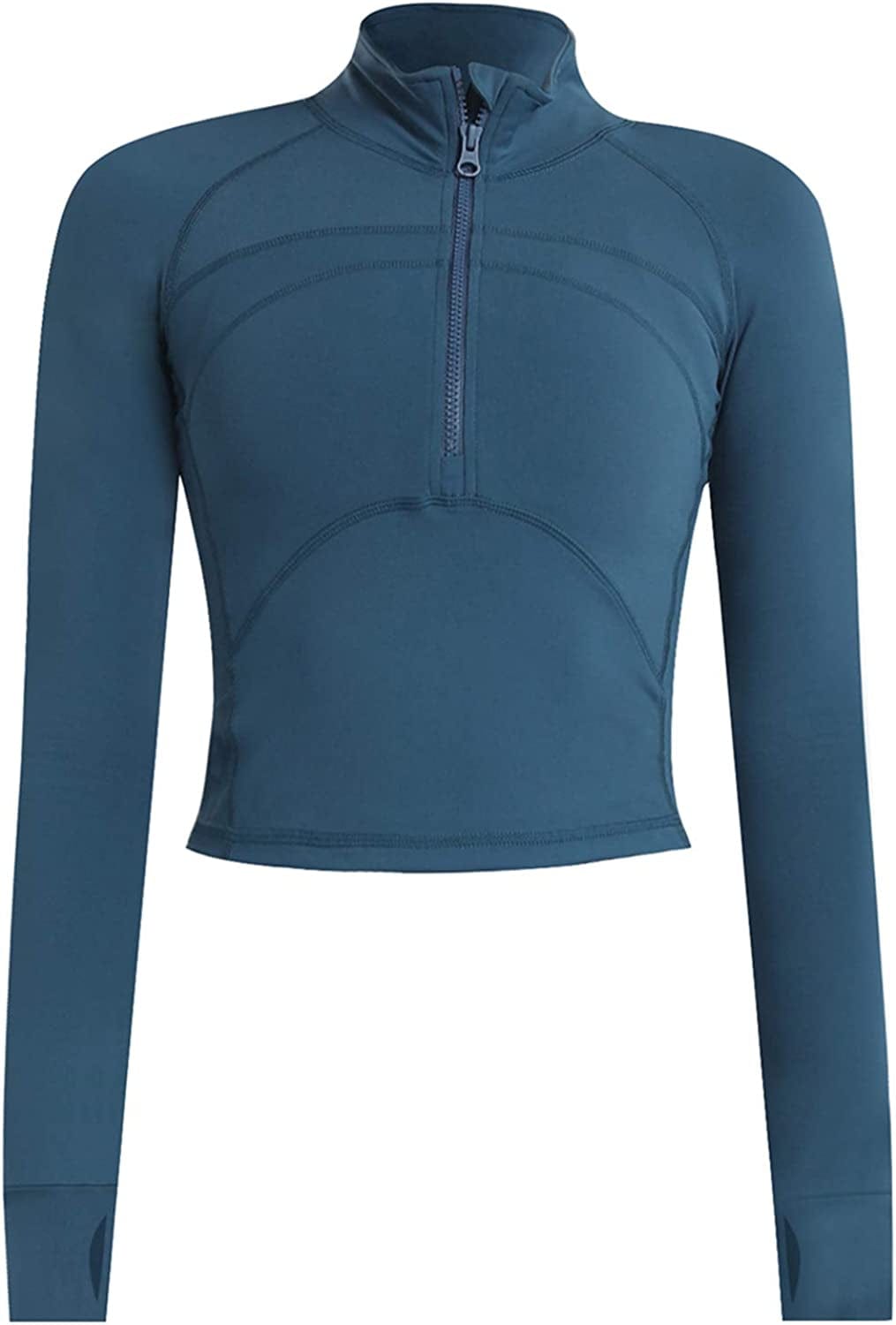 Women'S Athletic Half Zip Pullover Sweatshirt Workout Top Crop Quarter Zip Pullover Yoga Running Jackets A-navy / Medium