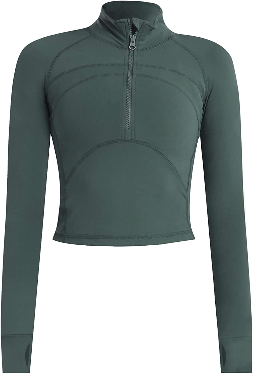 Women'S Athletic Half Zip Pullover Sweatshirt Workout Top Crop Quarter Zip Pullover Yoga Running Jackets A-green / Medium
