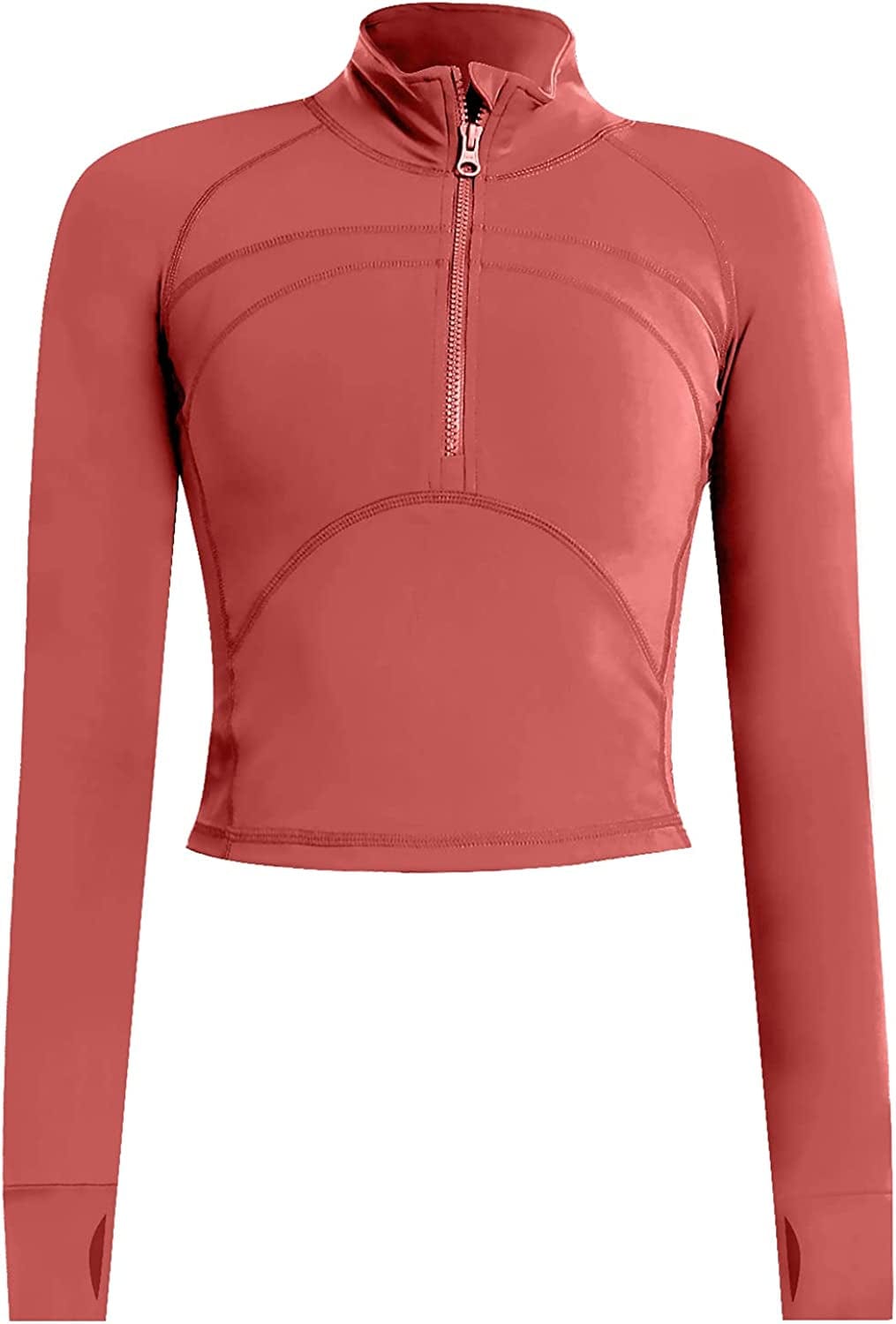 Women'S Athletic Half Zip Pullover Sweatshirt Workout Top Crop Quarter Zip Pullover Yoga Running Jackets A-rustred / Medium