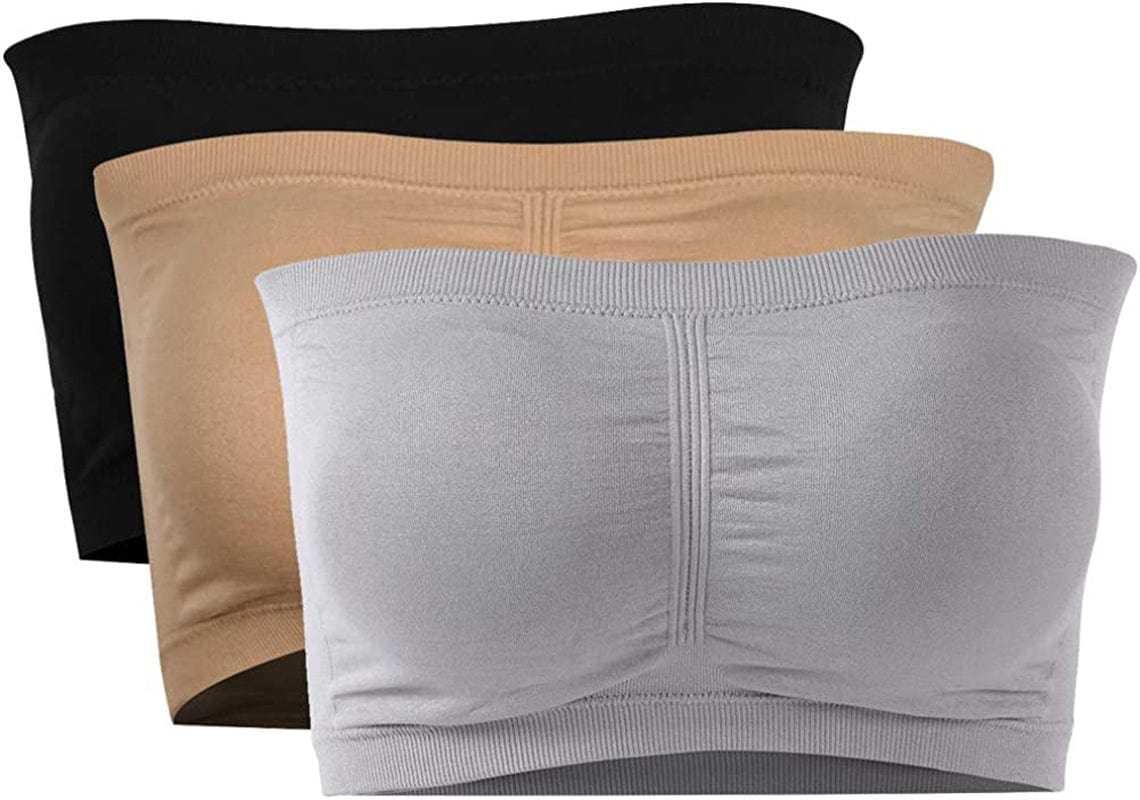 Women'S Bandeau Crop Tube Top Bra, Strapless Wireless Padded Bralette Seamless Bandeau Tank Top Black+beige+grey / XX-Large