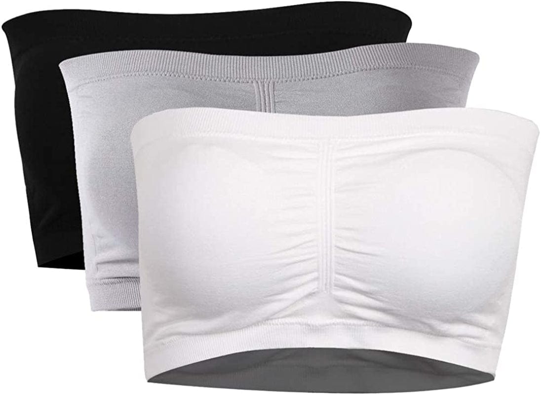 Women'S Bandeau Crop Tube Top Bra, Strapless Wireless Padded Bralette Seamless Bandeau Tank Top Black+white+grey / 3X-Large