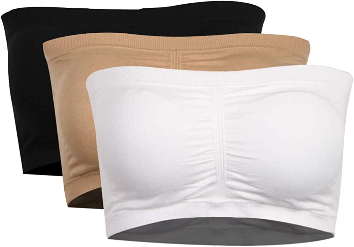 Women'S Bandeau Crop Tube Top Bra, Strapless Wireless Padded Bralette Seamless Bandeau Tank Top White+beige+black / X-Large