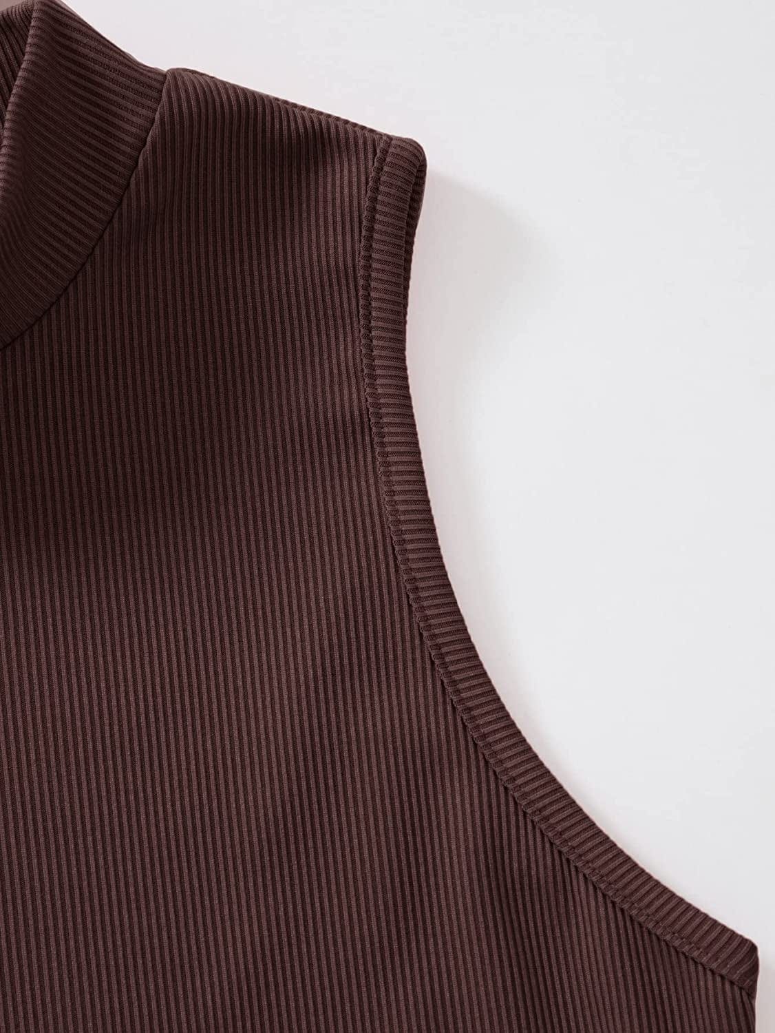 Women'S Basic Sleeveless Mock Neck Rib Knit Tank Crop Top