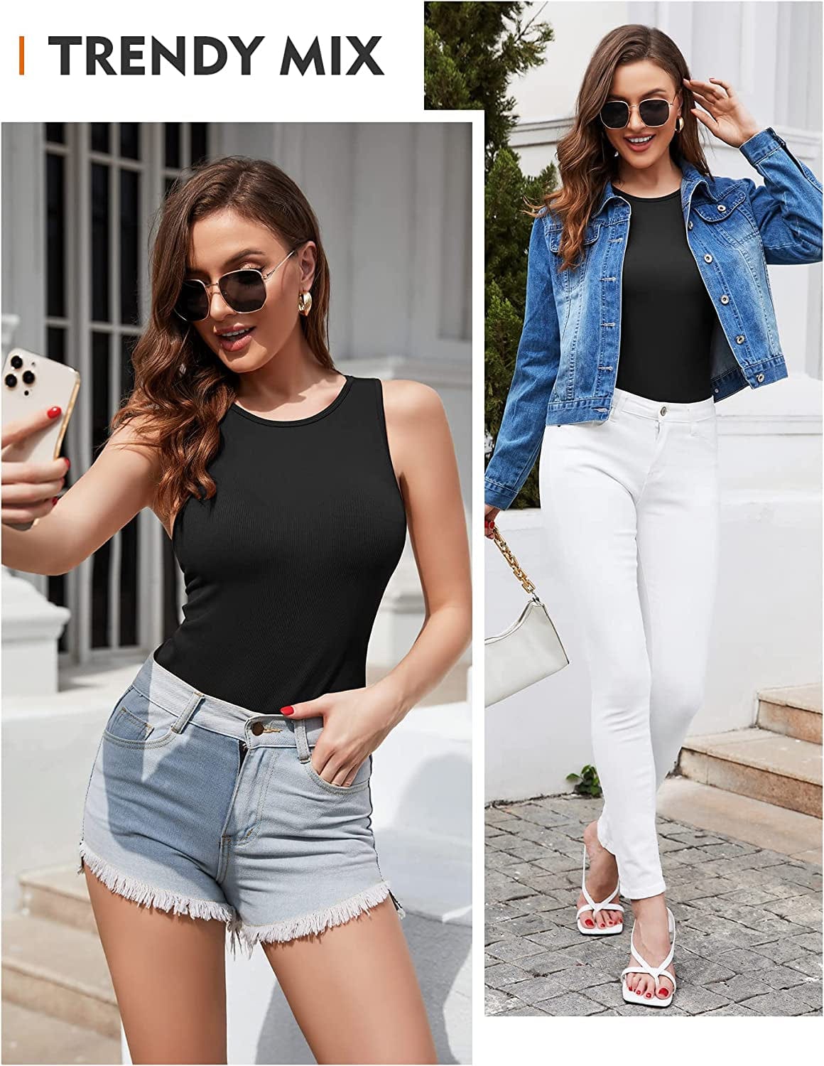 Women'S Bodysuit Fit Sexy Body Suits Women Clothing, Sleeveless Crew Neck Tank Tops with Snap Closure