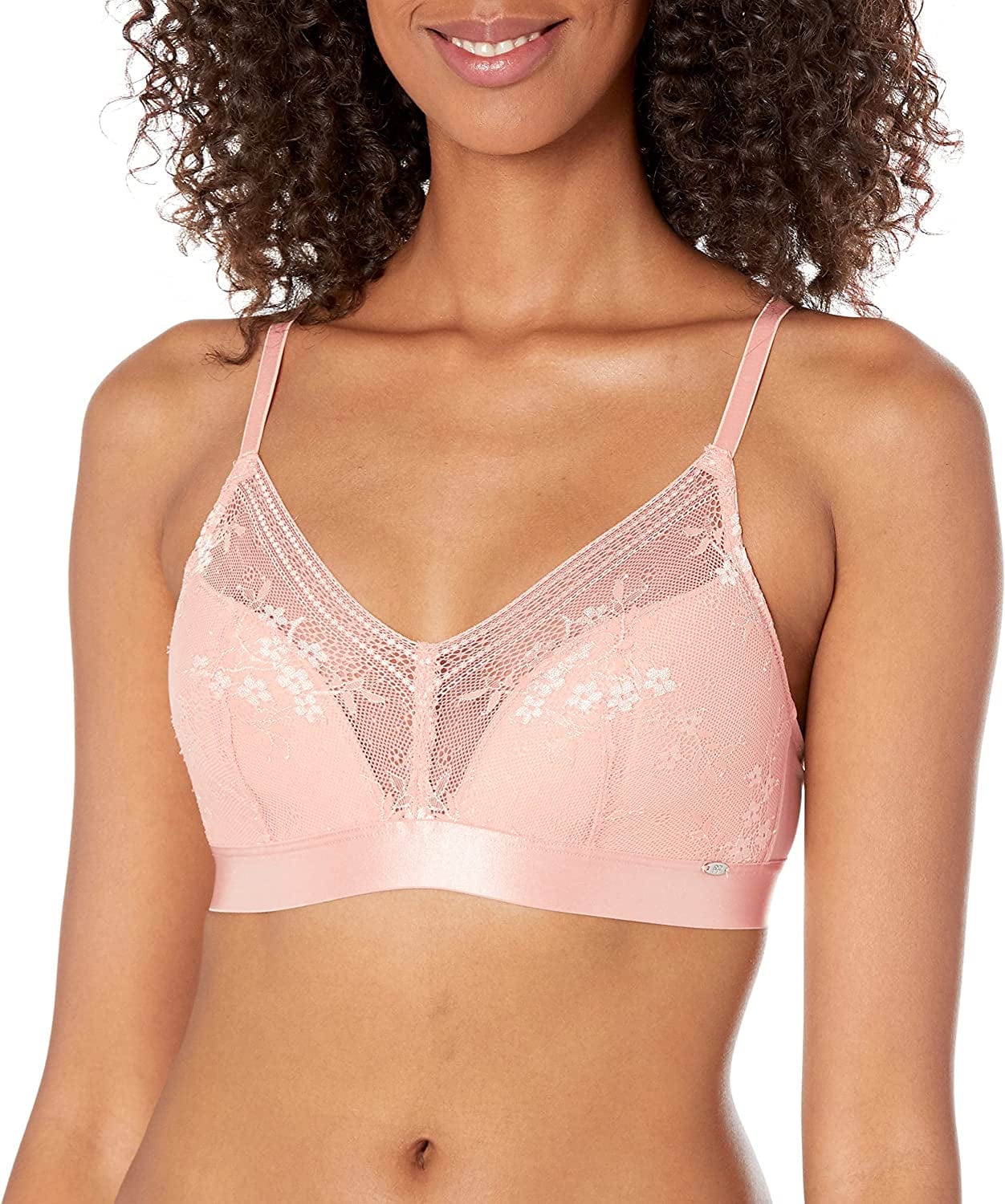 Women'S Botanical Lace Wireless Triangle Bra-Light Padding- Everyday Basic or Lounge, Sizes: 32A-38D, 1 Piece Pink (Blush) / 38C