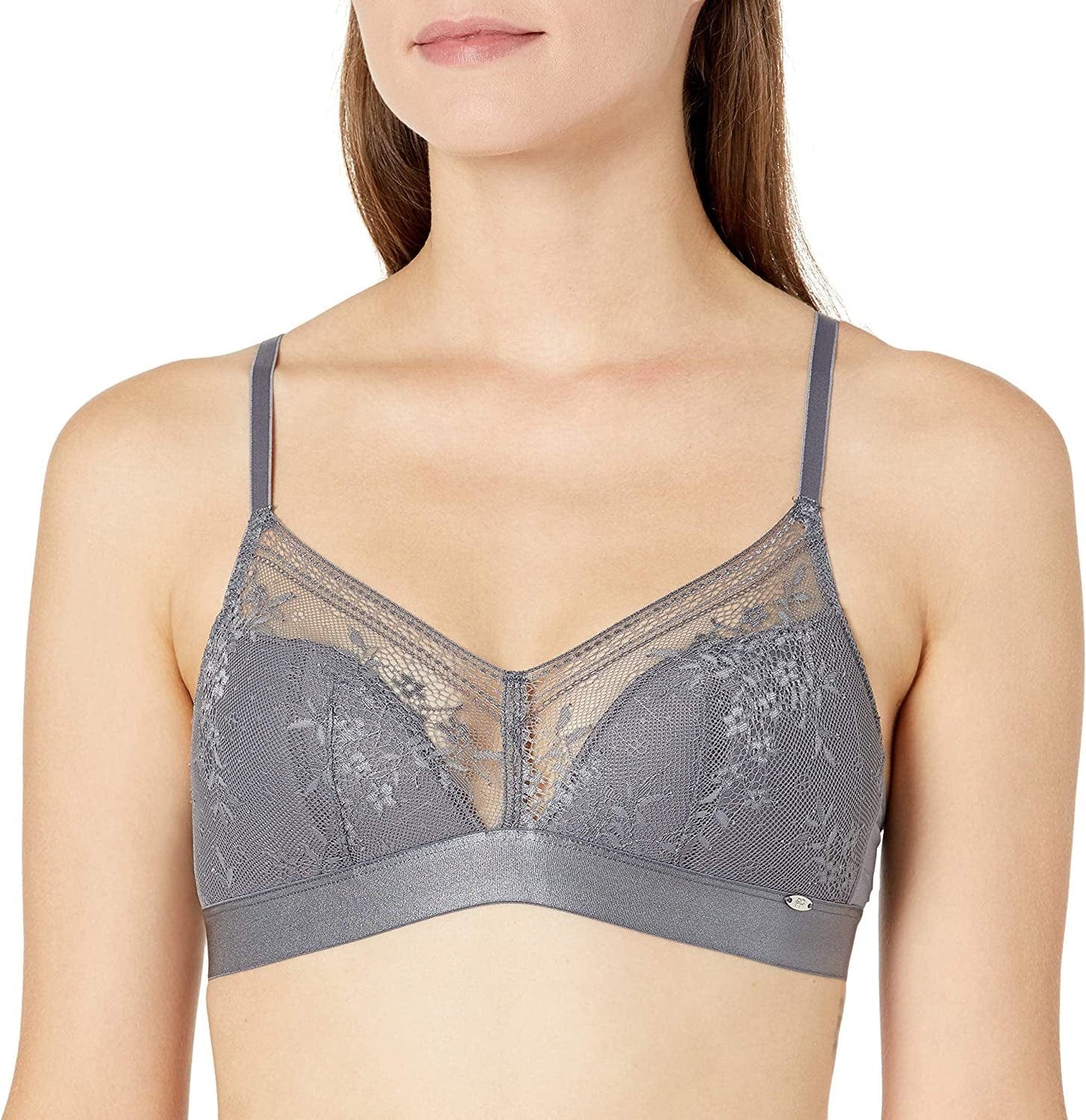 Women'S Botanical Lace Wireless Triangle Bra-Light Padding- Everyday Basic or Lounge, Sizes: 32A-38D, 1 Piece Grey (Nightshade) / 32A