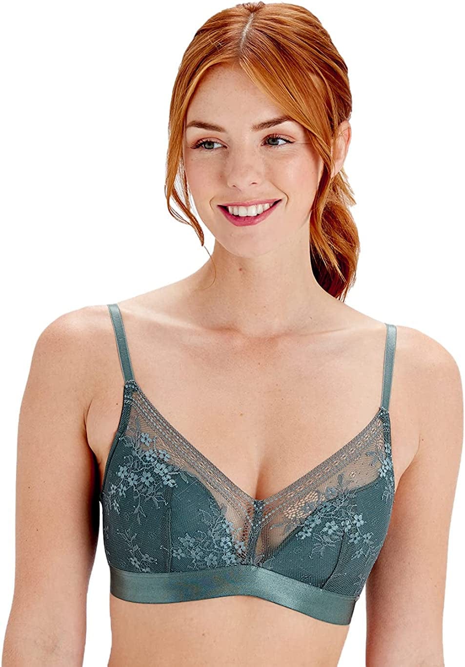 Women'S Botanical Lace Wireless Triangle Bra-Light Padding- Everyday Basic or Lounge, Sizes: 32A-38D, 1 Piece Grey (Sage) / 32A