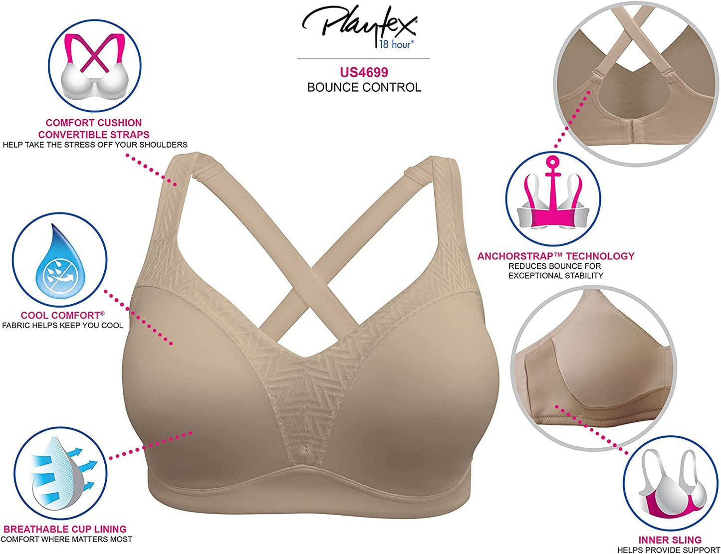 Women'S Bounce Control, Coverage Convertible Wireless T-Shirt, Full-Support Wirefree Bra
