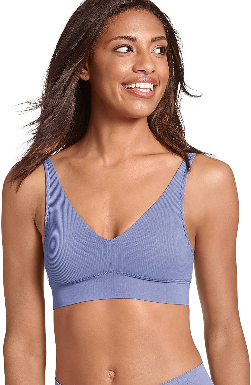 Women'S Bra Ecoseamfree Rib Molded Cup Plunge Bralette Blue Orion / XX-Large