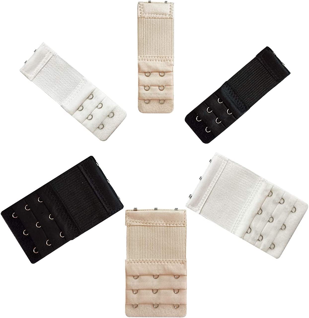 Women’S Bra Extenders 2 Hooks/3 Hooks/4 Hooks with 3 Rows Comfortable Bra Band Extension White/Nude/Black Color-6pcs Elastic Strechy