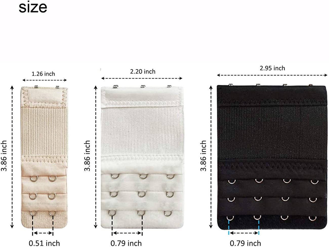 Women’S Bra Extenders 2 Hooks/3 Hooks/4 Hooks with 3 Rows Comfortable Bra Band Extension White/Nude/Black