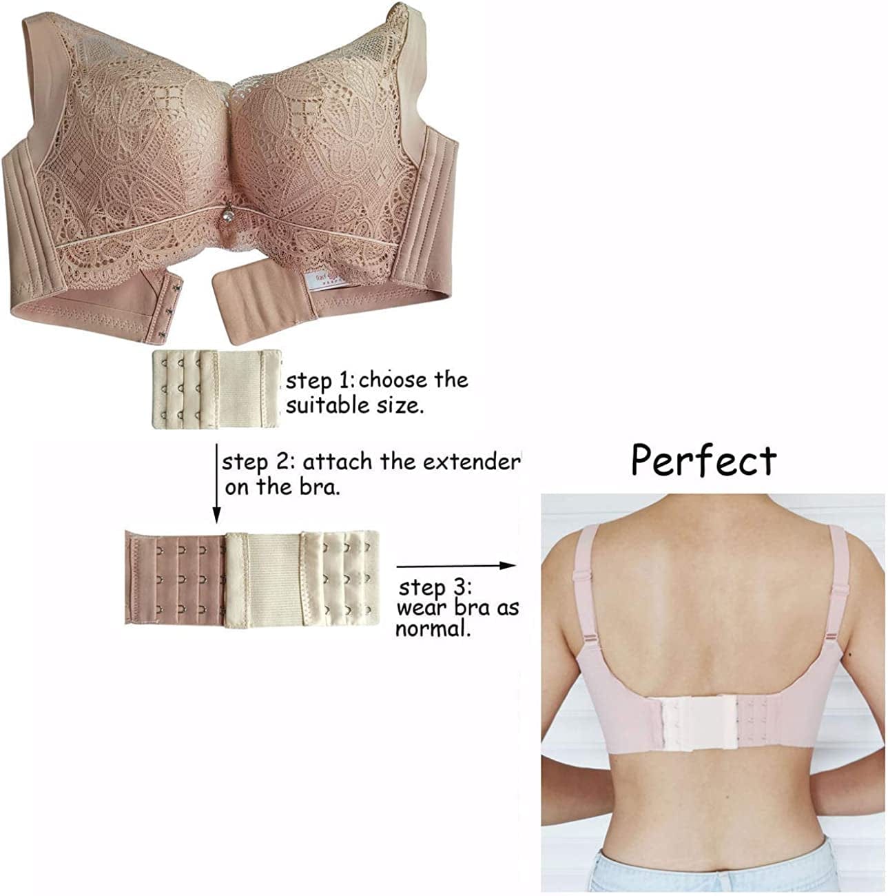 Women’S Bra Extenders 2 Hooks/3 Hooks/4 Hooks with 3 Rows Comfortable Bra Band Extension White/Nude/Black