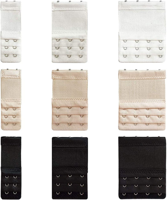 Women’S Bra Extenders 2 Hooks/3 Hooks/4 Hooks with 3 Rows Comfortable Bra Band Extension White/Nude/Black Color-9pcs Elastic Strechy