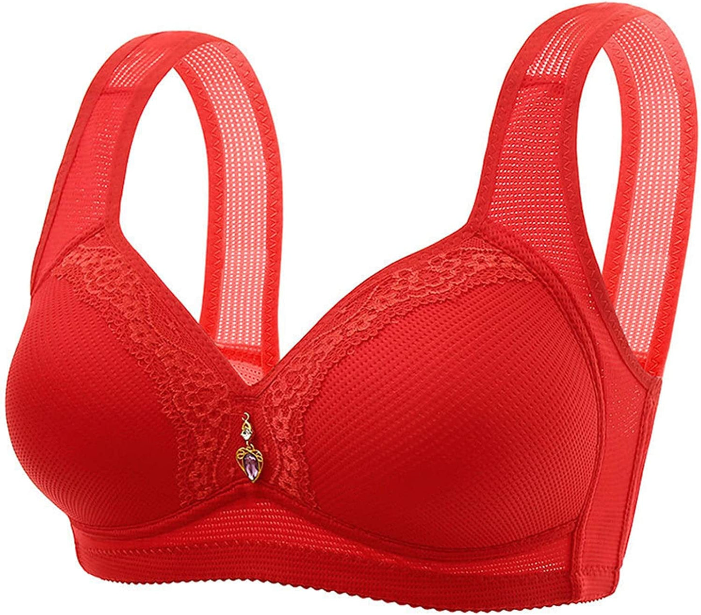 Women'S Bras Wireless Full Coverage Lace Bras plus Size Minimizer Non Padded Comfort Soft Bra Everday Bras U-red / 40B-C