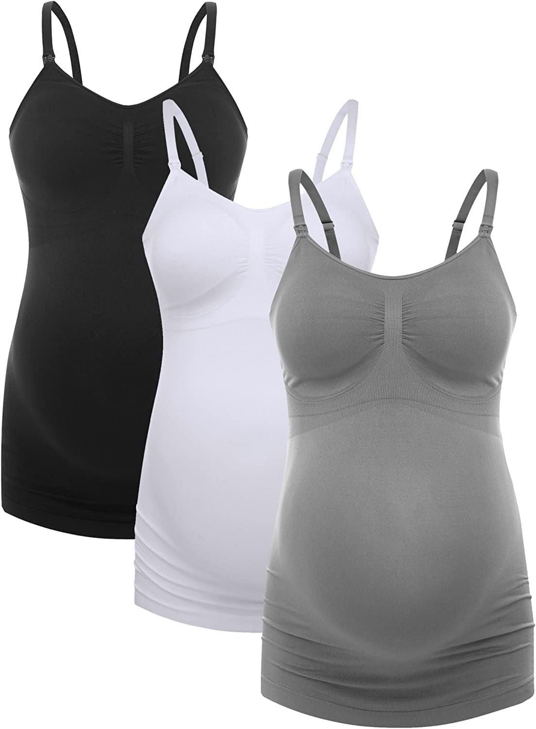 Women'S Breast Feeding Tops,Maternity Nursing Cami with Build in Shelf Bra 3Pack 019 Latest Verison: 3 Pack Grey/Black/White / Large