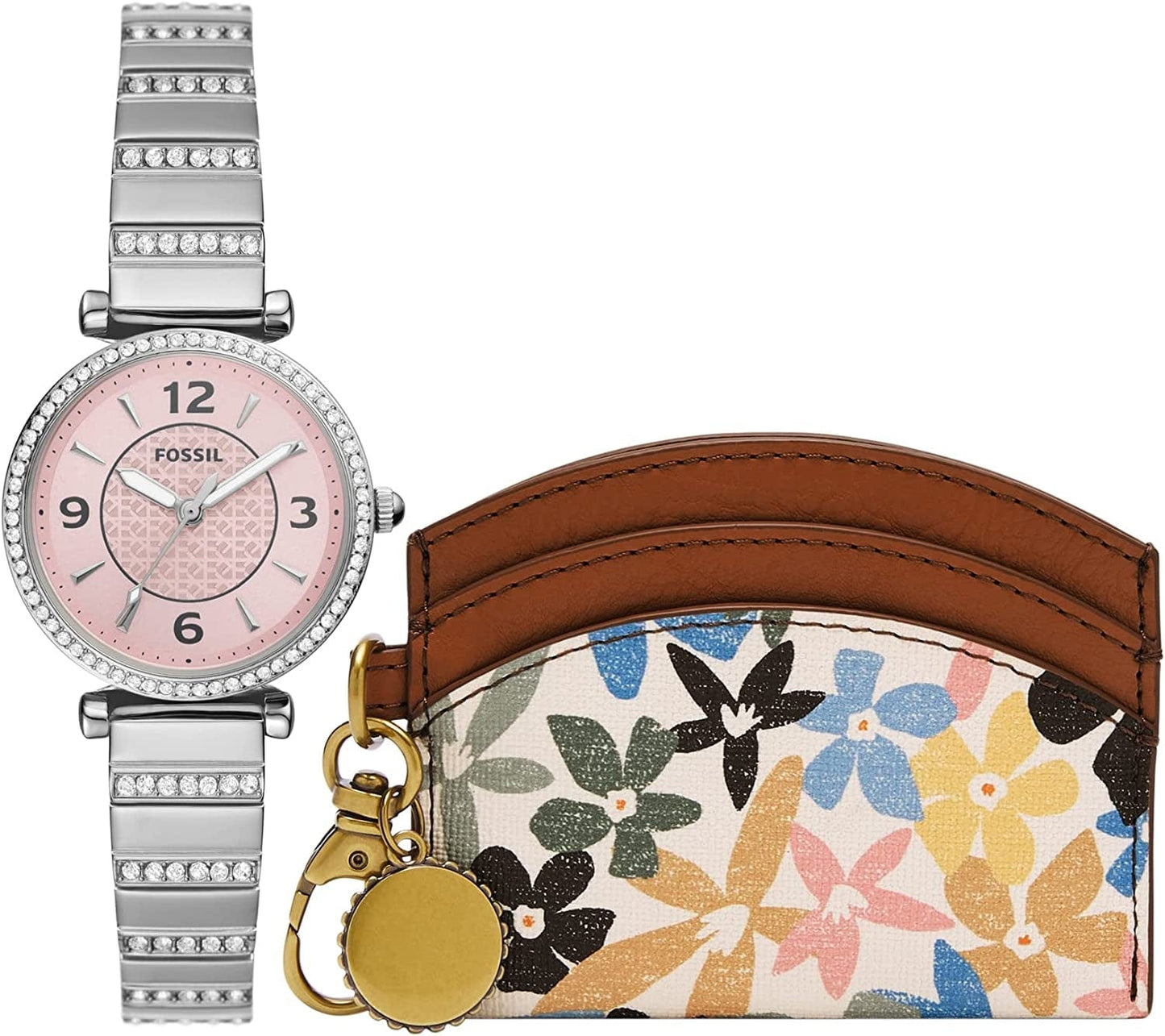 Women'S Carlie Mini Quartz Stainless Steel Dress Watch Silver/Pink Gift Set