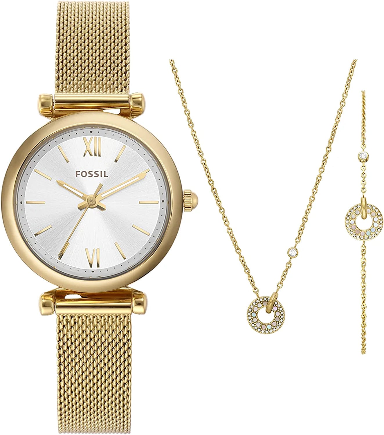 Women'S Carlie Mini Quartz Stainless Steel Dress Watch Gold/Necklace/Bracelet Gift Set