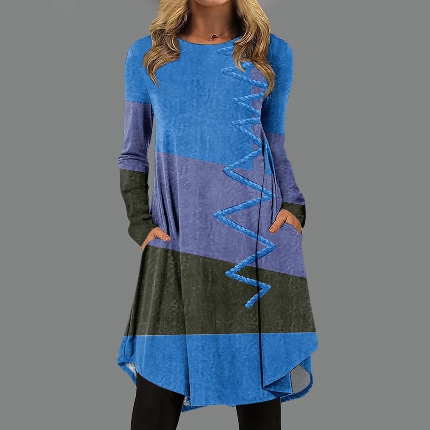 Women'S Christmas Dresses 2023 Fashion Casual Printed round Neck Pullover Loose Long Sleeve Dress